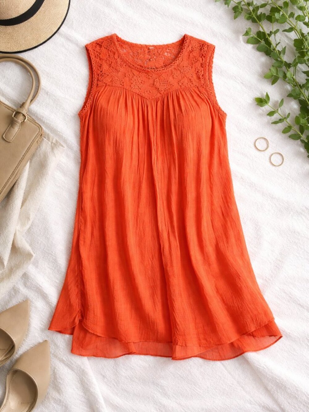 John Paul Richard Petite Babydoll Tunic Dress PM Lace Trim Boho